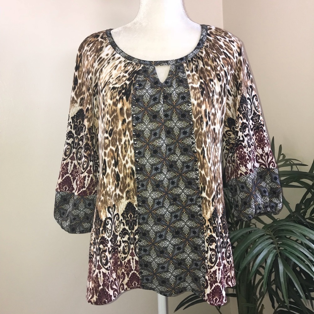 2/$20 ND New Directions Textured Peasant Top M